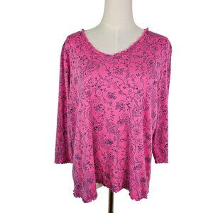 Fresh Produce Pink Paisley Long Sleeve Top Large 100% Cotton Boho Girlcore